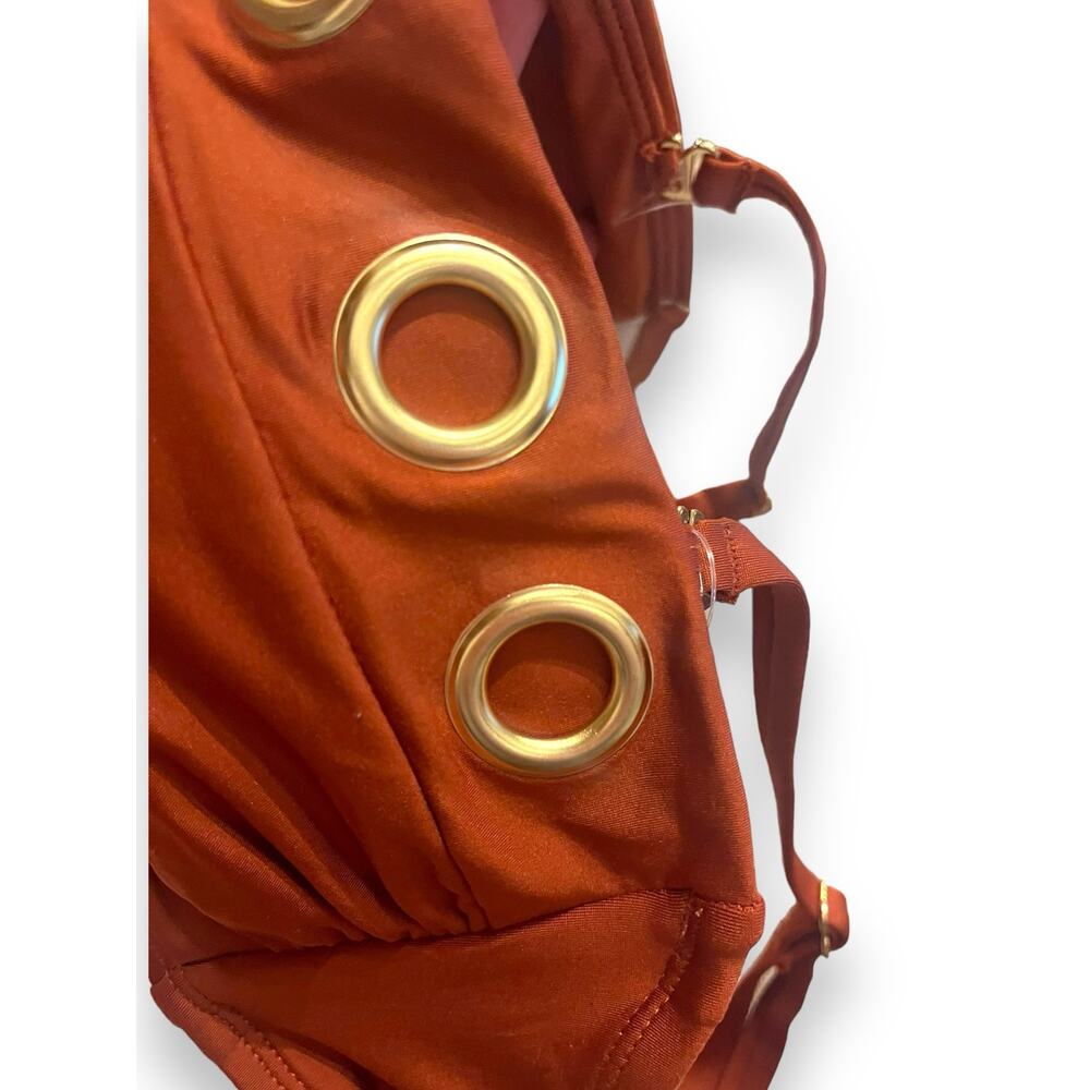 Gibson Latimer Bandeau Grommet Bikini Swim Top | Sz M Copper Orange - Picture 7 of 7